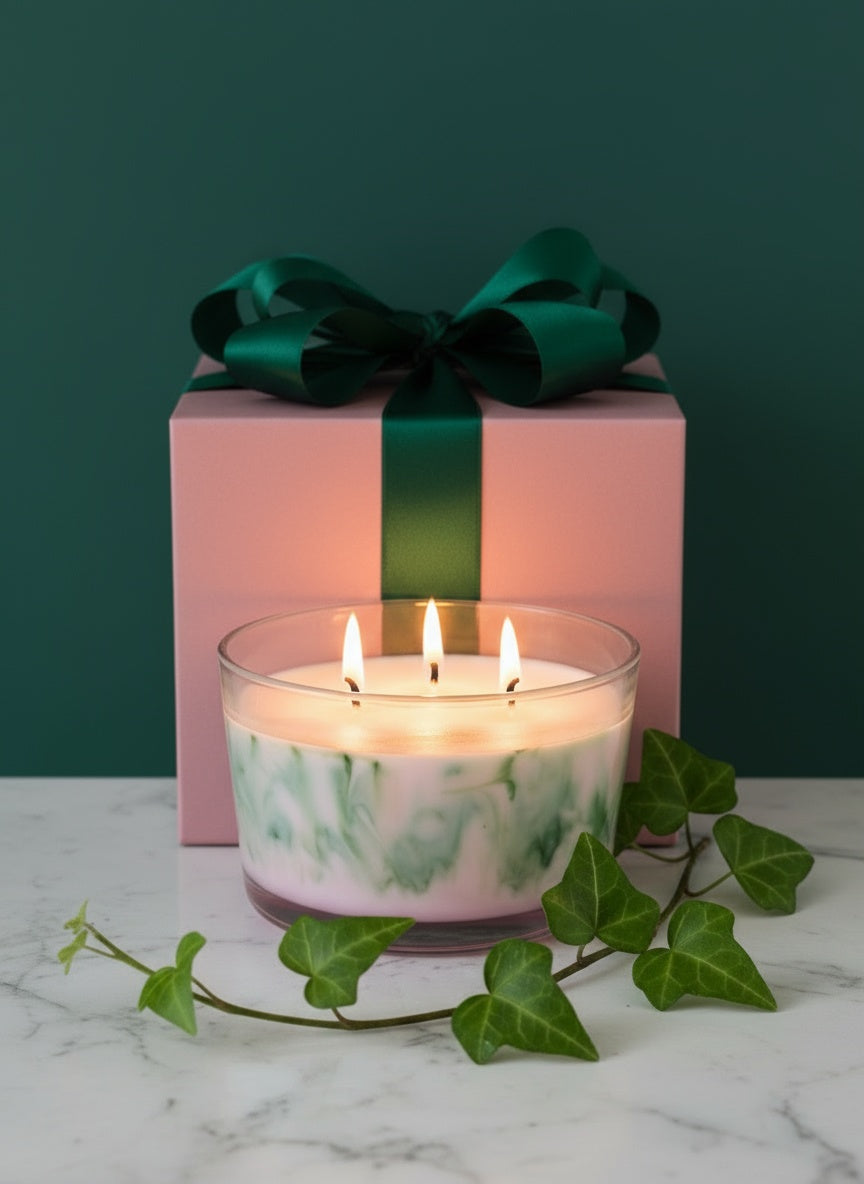 Marbled Pink and Green Harmony – Pine Scented 3-Wick Soy Candle (24 oz)