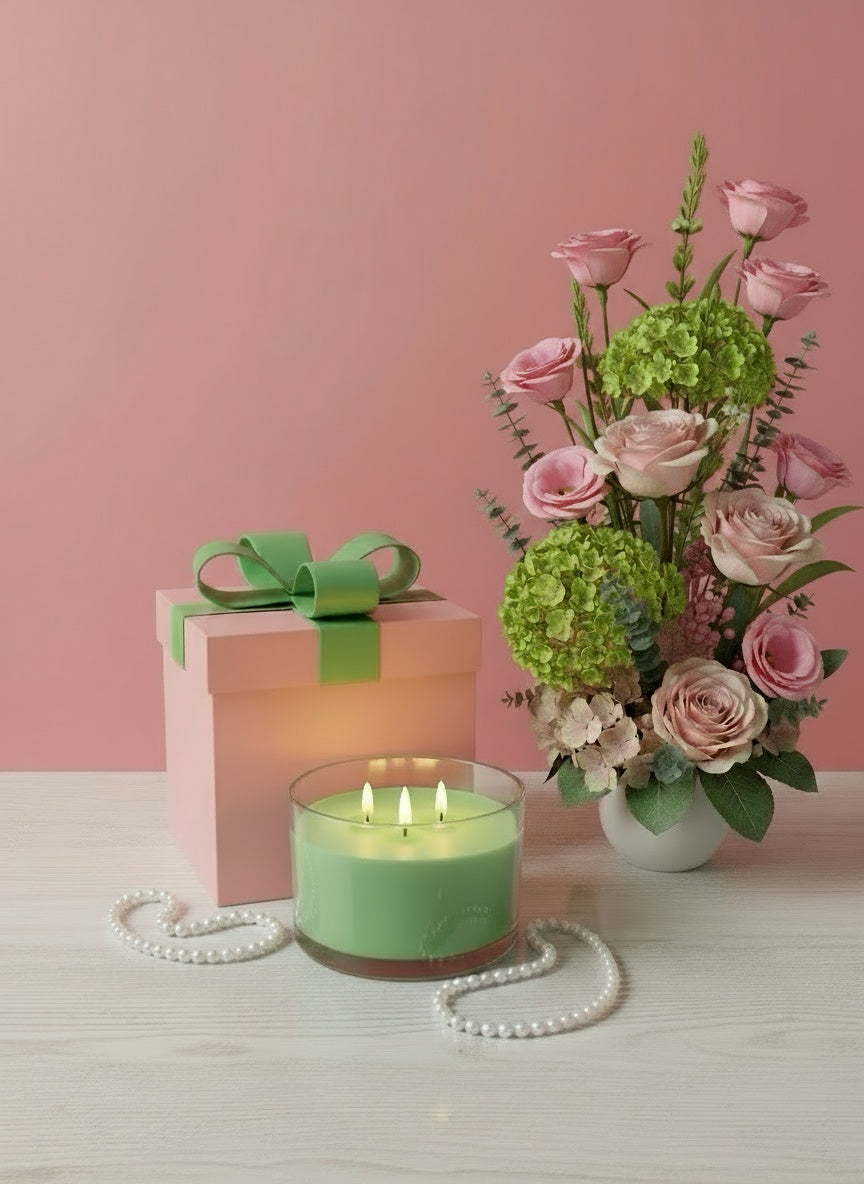 💚🌸 Pretty N’ Green – Warm Vanilla 3-Wick Soy Candle (24 oz)