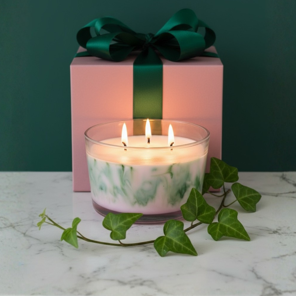 Marbled Pink and Green Harmony – Pine Scented 3-Wick Soy Candle (24 oz)